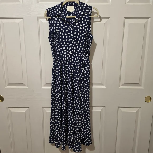 Kate Spade Navy Cloud Dot Sleeveless Shirtdress Midi Size 4/6 EUC Preppy Summer - Picture 1 of 4